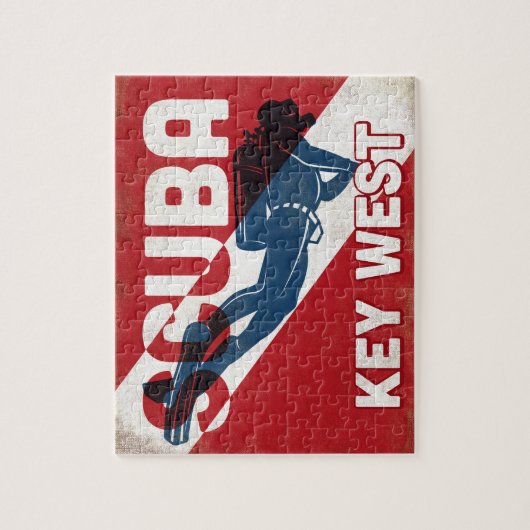 Key West Scuba Diver - Blue Retro Puzzle (Vertikal)