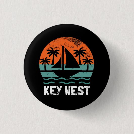 Key West Sonnenuntergang Retro Urlaub Button (Vorderseite)