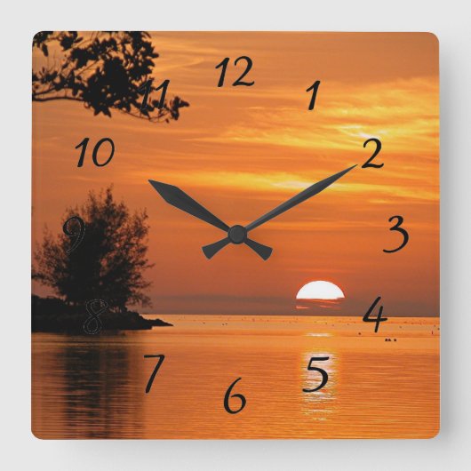 Key West Sunset Large Clock Quadratische Wanduhr (Vorderseite)