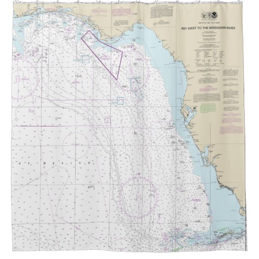 Key West to Mississippi River Nautical Chart Duschvorhang (Vorderseite)