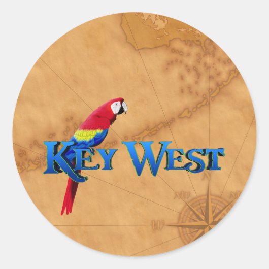 Key West und Map Runder Aufkleber (Vorderseite)