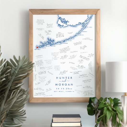 Key West Wedding Modern Navy Gästebuchplakat Poster