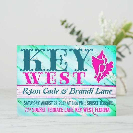 KEY WEST Wood Champagne Metallic Einladung (Stehend Vorderseite)