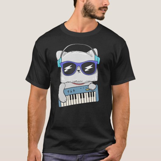 Keyboard Playing Cat Funny Kitty Musician Fun T-Shirt (Vorderseite)