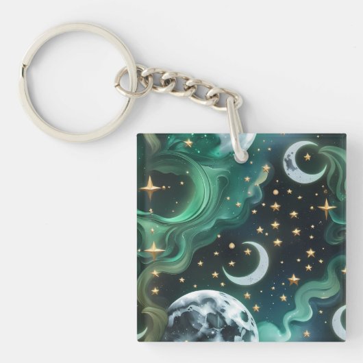 Keychain - Emerald Green Celestial Moon Schlüsselanhänger (Vorderseite)