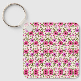 Keychain featuring a repetitive pink floral  schlüsselanhänger