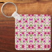 Keychain featuring a repetitive pink floral  schlüsselanhänger (Vorderseite)