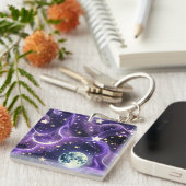 Keychain - Lavender Purple Celestial Moon Phases Schlüsselanhänger (Vorderseite rechts)