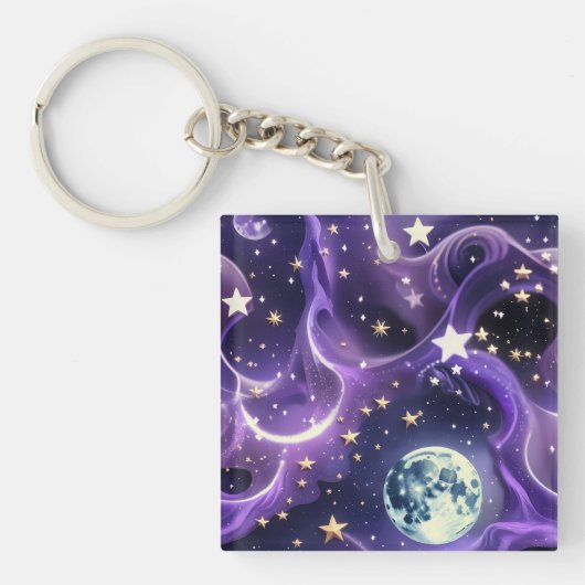 Keychain - Lavender Purple Celestial Moon Phases Schlüsselanhänger (Vorderseite)