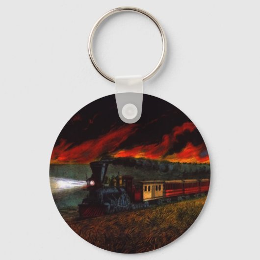 KEYCHAIN Vintage Night Train Engine Railroad Cars Schlüsselanhänger (Vorderseite)