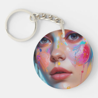 Keychain with a colorful girl's face schlüsselanhänger