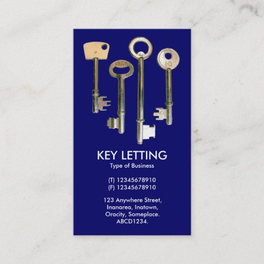 Keys - White on Deep Navy Visitenkarte (Vorderseite)