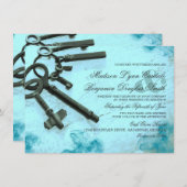 Keys zu ihrem Herz Vintage Aqua Hochzeitseinladung Einladung (Vorne/Hinten)