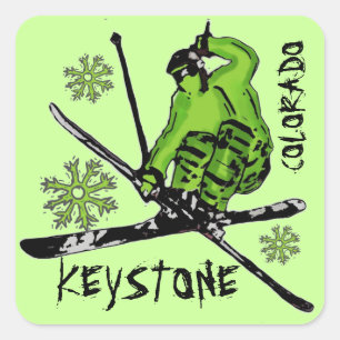 Keystone Colorado Green Theme Skiaufkleber Quadratischer Aufkleber