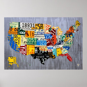 Kfz-Kennzeichen-Karte der USA - Poster