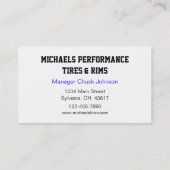 Kfz-Reifen und Rimalverkauf Visitenkarte (Rückseite)