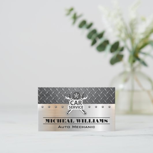 Kfz-Service-Wrengen aus Diamantstahl Visitenkarte (Stehend Vorderseite)