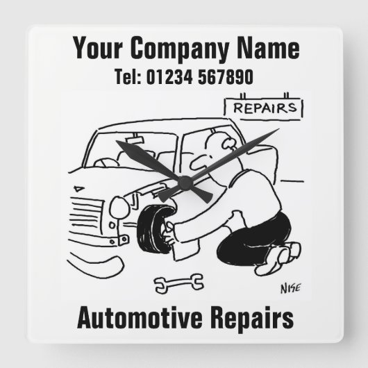Kfz-Werkstatt Quadratische Wanduhr (Vorderseite)