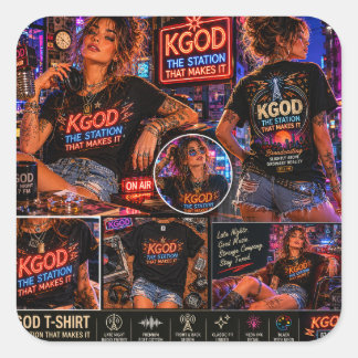 KGOD Radio Late Night Quadratischer Aufkleber