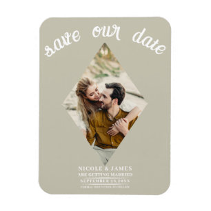 Khaki Beige Diamant Foto Hochzeit Save the Date Magnet