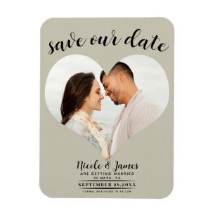 Khaki Beige Herz Foto Hochzeit Termin vormerken Magnet