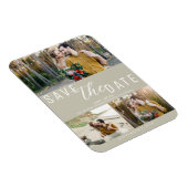 Khaki Beige Save the Date Hochzeit 3 Fotos Magnet (Rechte Seite)