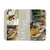 Khaki Beige Save the Date Hochzeit 3 Fotos Magnet (Horizontal)