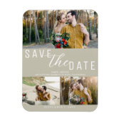 Khaki Beige Save the Date Hochzeit 3 Fotos Magnet (Vertikal)
