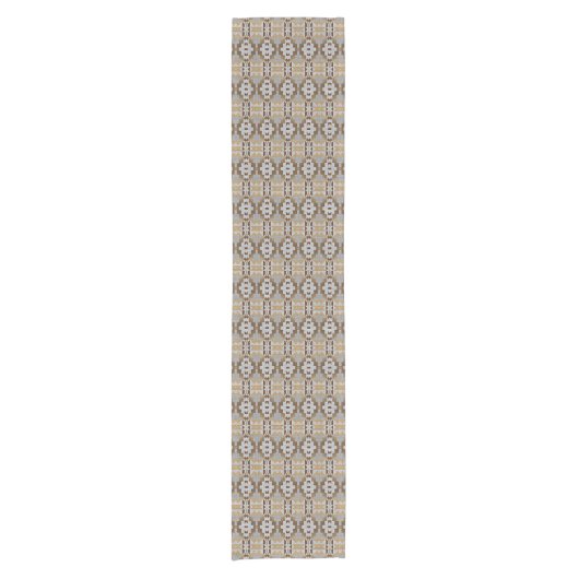 Khaki Beige Taupe Dark Brown Gray Tribal Art Kurzer Tischläufer (Vorderseite)