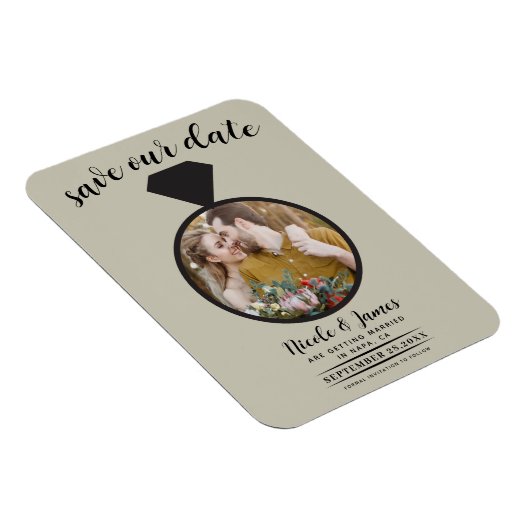 Khaki Beige Wedding Ring Foto Save the Date Magnet (Rechte Seite)