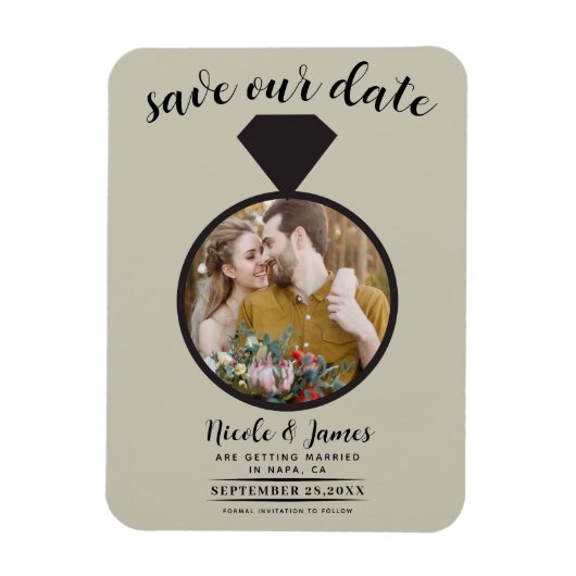 Khaki Beige Wedding Ring Foto Save the Date Magnet (Vertikal)