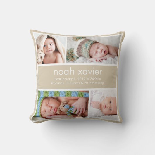 Khaki Birth Announcement Pillow Kissen (Vorderseite)