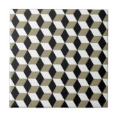 Khaki Black & White 3D Cubes Pattern Fliese (Vorderseite)