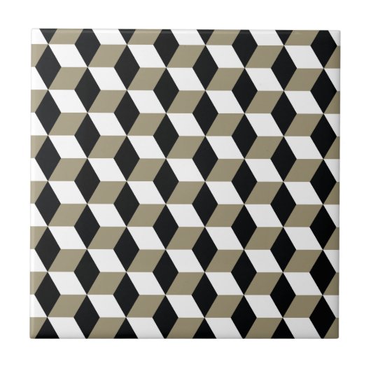 Khaki Black & White 3D Cubes Pattern Fliese (Vorderseite)