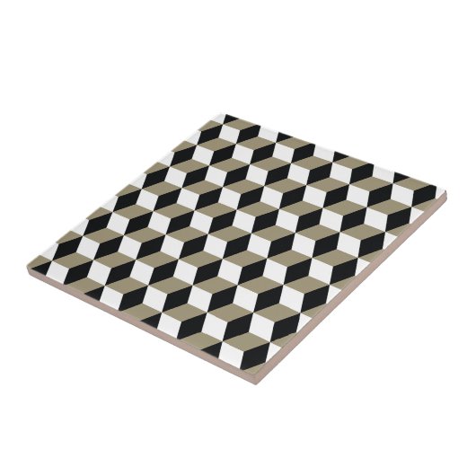 Khaki Black & White 3D Cubes Pattern Fliese (Seite)