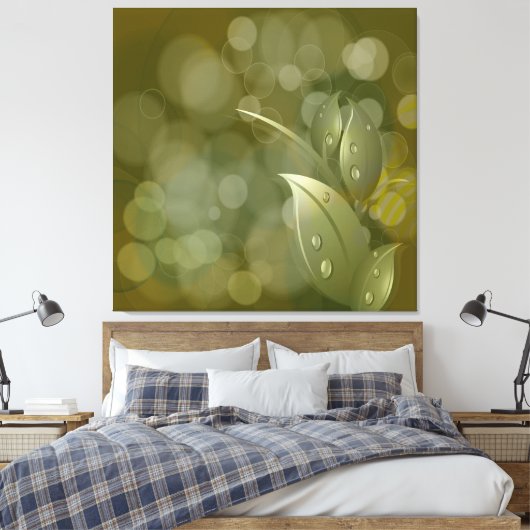 Khaki Bokeh Blätter Wrapped Canvas Leinwanddruck (Insitu (Schlafzimmer))