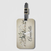 Khaki Botanical Blätter Mit Monogramm Gepäcktag Gepäckanhänger (Vorderseite Vertikal)