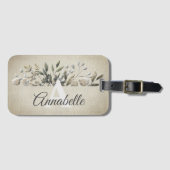 Khaki Botanical Blätter Mit Monogramm Gepäcktag Gepäckanhänger (Vorderseite (Horizontal))
