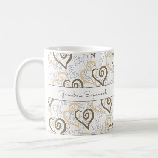Khaki Brown Linked Heart Art Custom Kaffeetasse (Links)