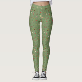Khaki Camping Themed Outdoor Campfire Muster Leggings