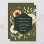 Khaki Cream Botanical Wedding Einladung (Vorne/Hinten)