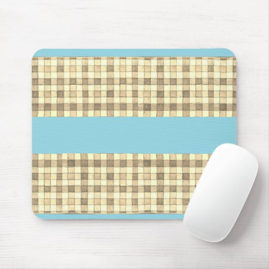 Khaki Creme Gingham Blue Strip Mauspad (Mit Mouse)