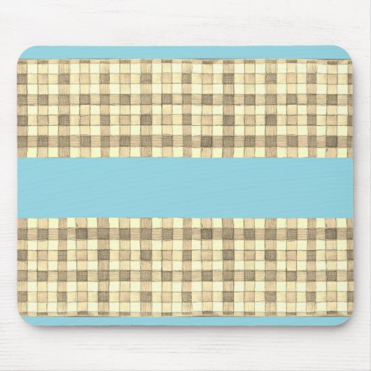 Khaki Creme Gingham Blue Strip Mauspad (Vorne)