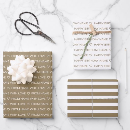 Khaki Custom Happy Geburtstag mit Liebe Geschenkpapier Set (Vorderseite)