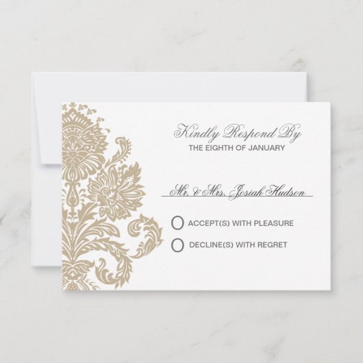 Khaki Damask Border Wedding DIY RSVP Card (Vorderseite)