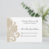Khaki Damask Border Wedding DIY RSVP Card Karte (Stehend Vorderseite)