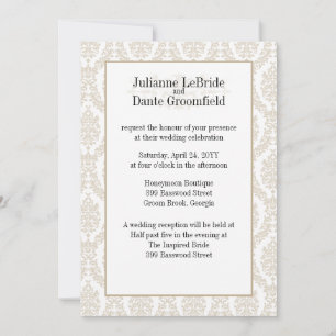 Khaki Designer Damask Wedding DIY Einladung