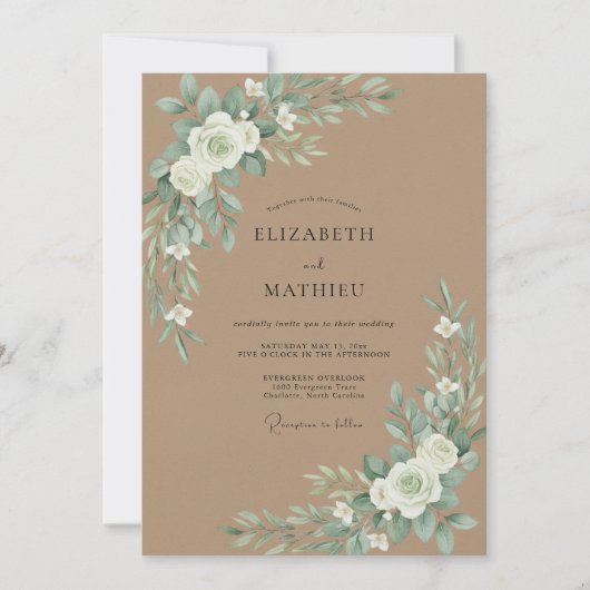 Khaki-Eukalyptus-Hochzeit Einladung (Vorderseite)
