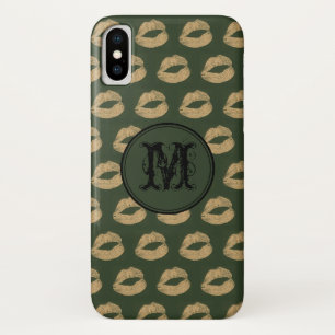 Khaki golden lips Gothic Personalisiert Monogram Case-Mate iPhone Hülle