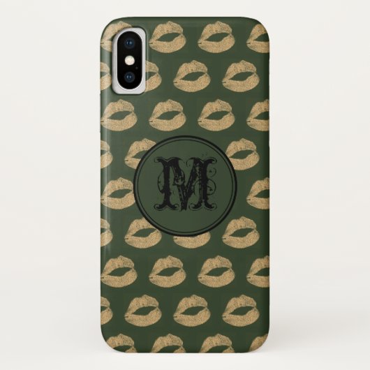 Khaki golden lips Gothic Personalisiert Monogram Case-Mate iPhone Hülle (Rückseite)